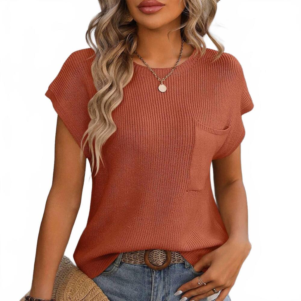 NEW LILY CLOTHING sleeveless knit pocket sweater in rust